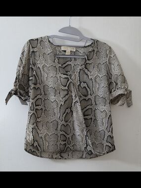 Michael Kors Taupe Snake-Print Tie-Sleeve Blouse